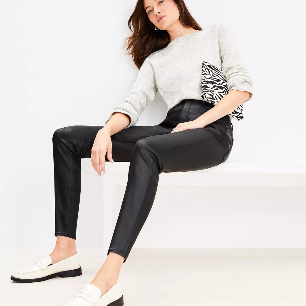 Coated High Rise Skinny Jeans in Black